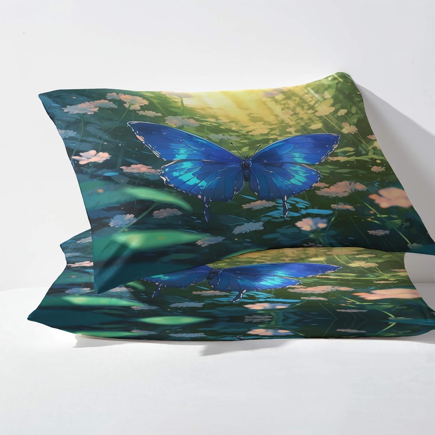 Z9-&-150 – Juego de sábanas de mariposas tamaño King, sábanas y fundas de almohada con patrón de flores y mariposas, sábana bajera ajustable de