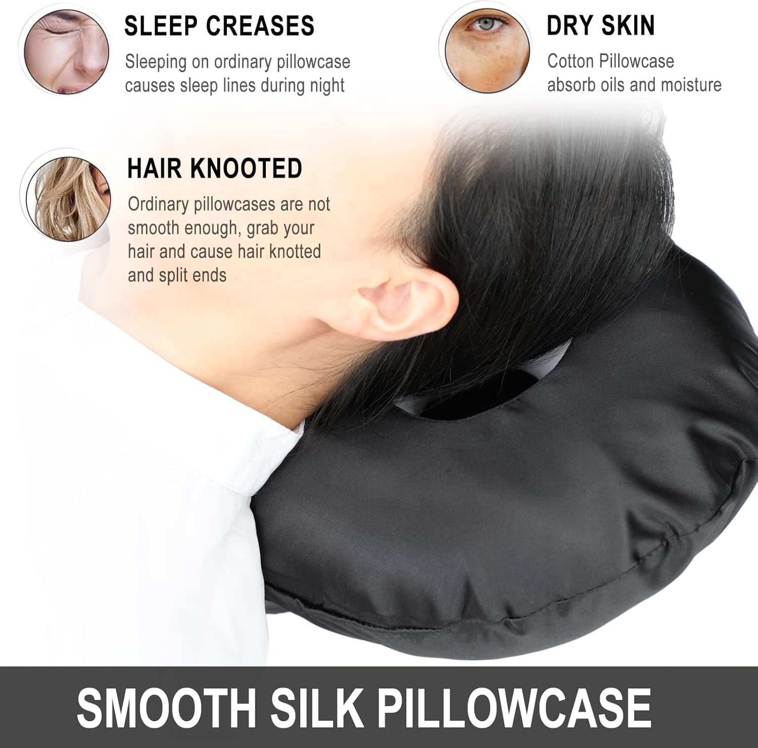 Almohada de perforación desmontable con funda de almohada de seda, almohada de oreja fácil de limpiar con agujero para personas que duermen de lado,
