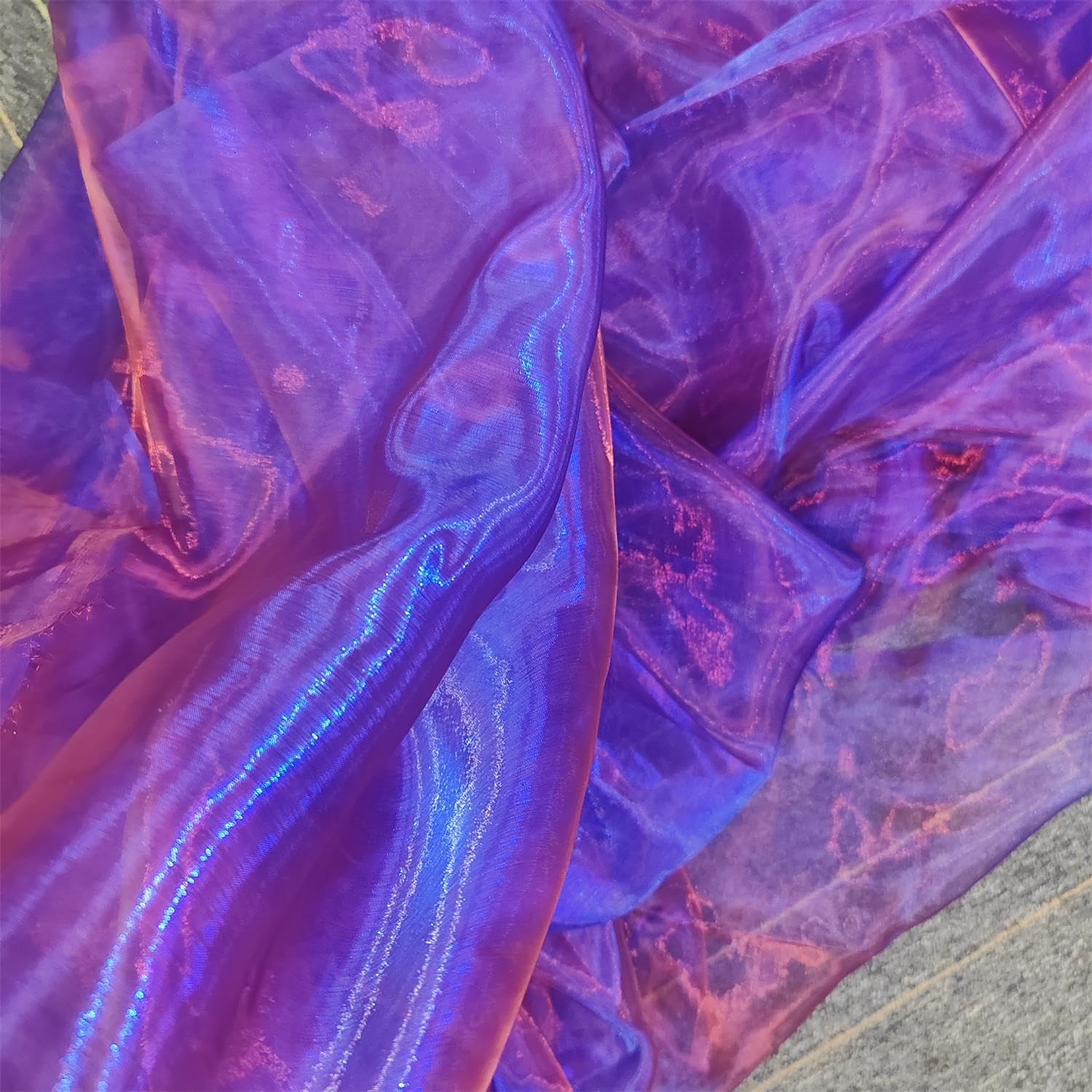 Tela de organza transparente ligera de dos tonos, gasa holográfica iridiscente, tela de tul de encaje oganza para vestido, fiesta, fondo brillante,
