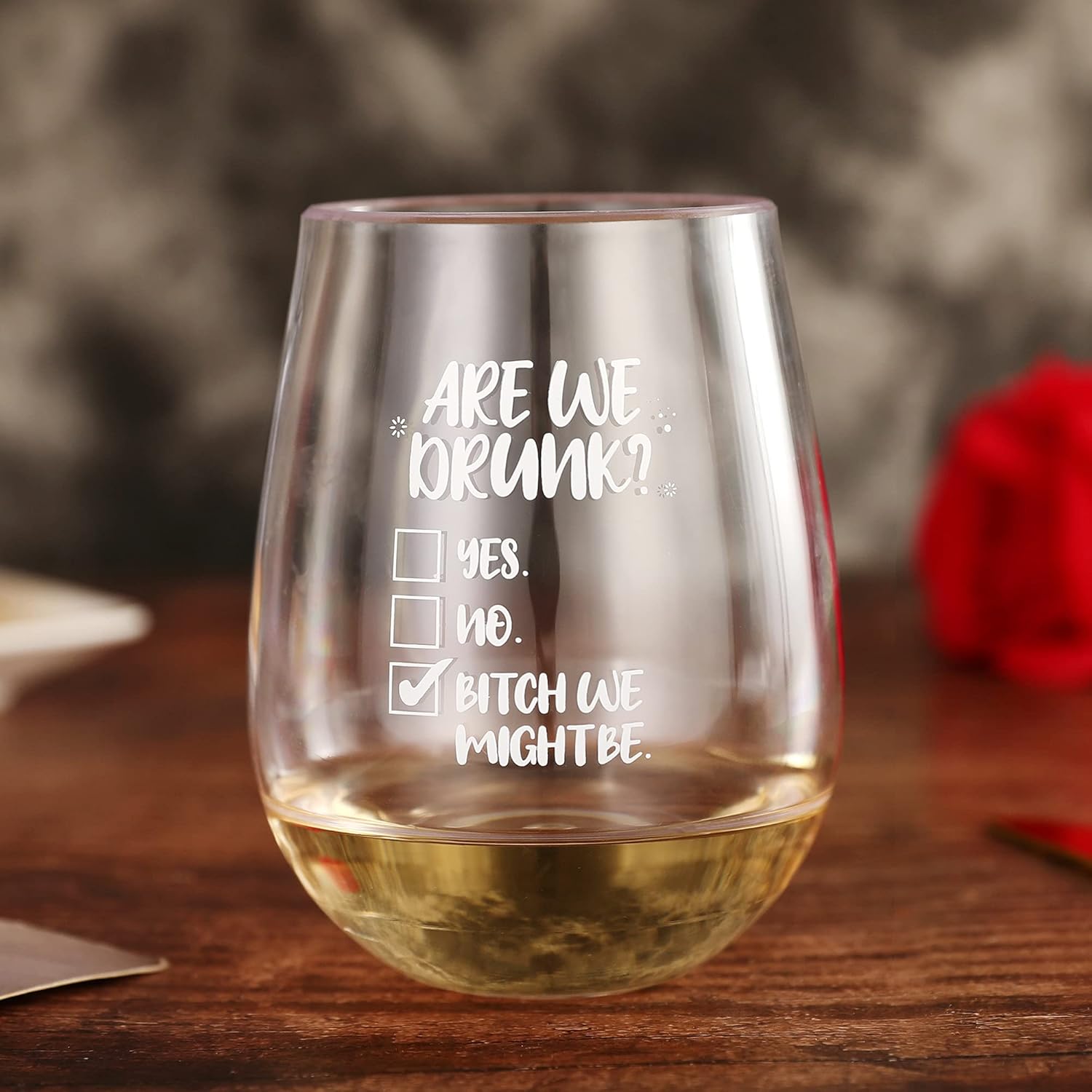 Are We Drunk We Might Be Unbreakable Copa de vino para despedida de soltera, regalos de cumpleaños de taza transparente, regalos divertidos para