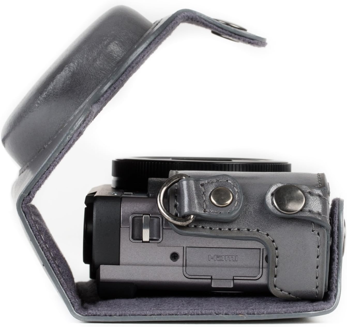 MegaGear MG1261 Ever Ready – Funda de piel para cámara compatible con Panasonic Lumix DC-ZS80, DC-ZS70, DC-TZ95, DC-TZ90, color gris