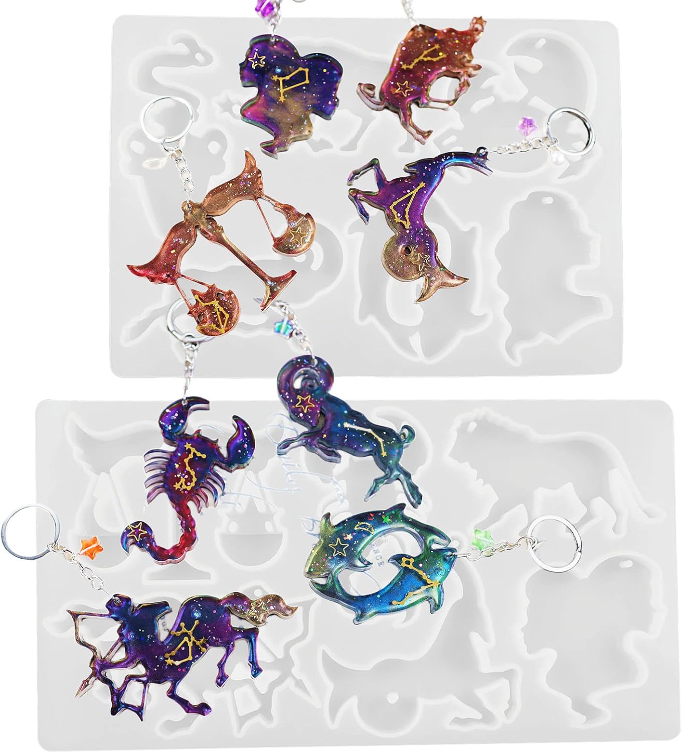 Llavero del zodiaco Moldes de resina de silicona, 12 constelaciones, animales, colgante, molde de fundición de resina epoxi con agujero, joyería