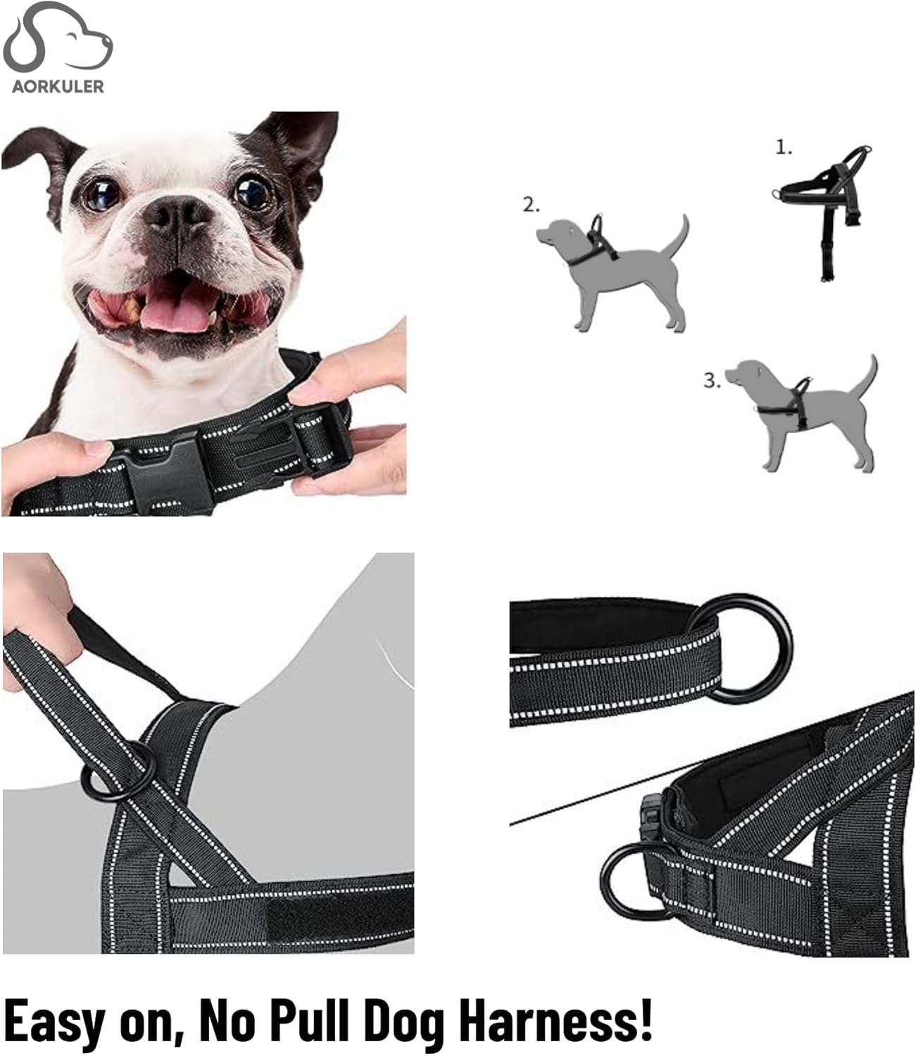 Arnés para perro sin tirones, fácil para entrenar y caminar, adecuado para rastreador GPS Aorkuler Dog