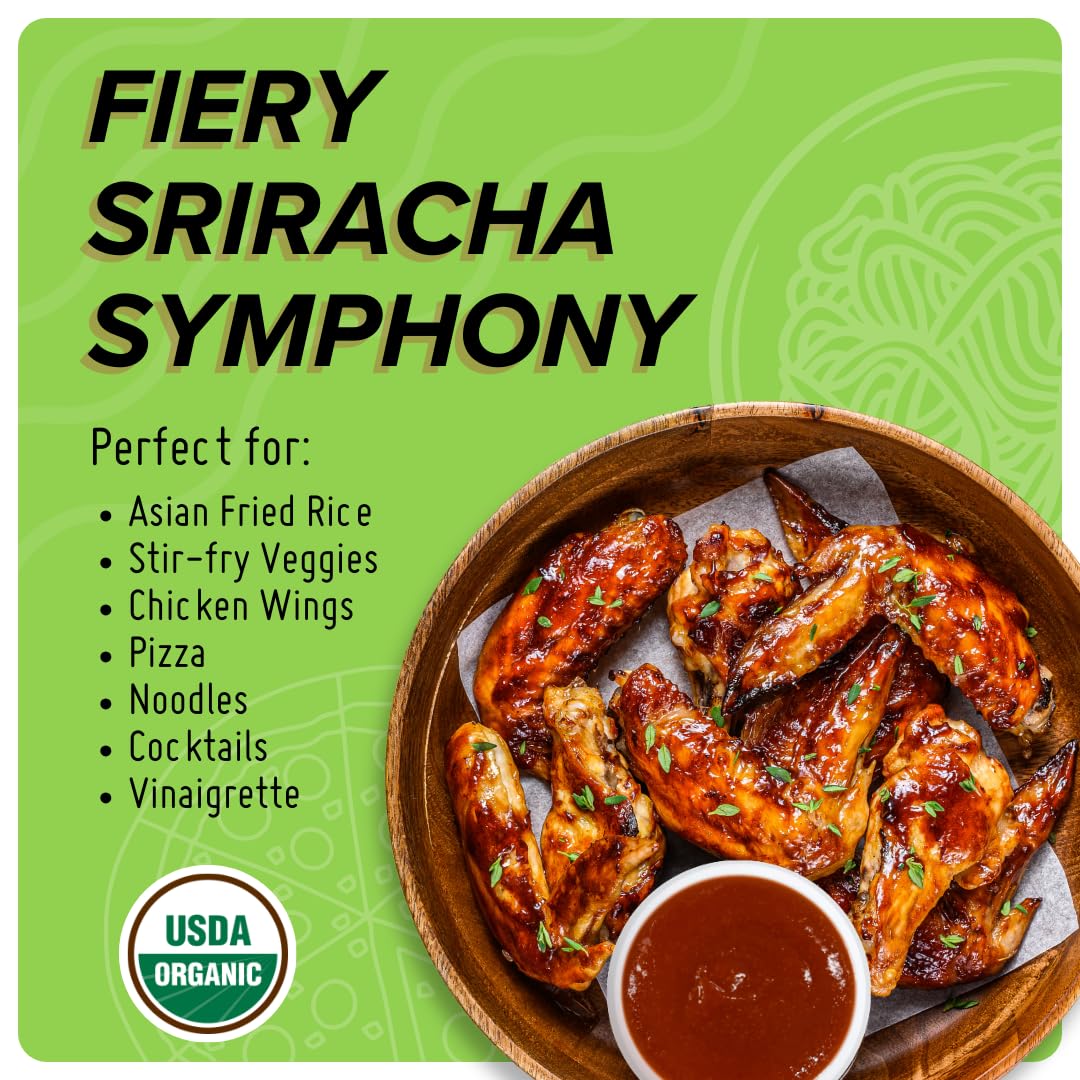 Asian Organics – Salsa de chile picante sriracha orgánica – Salsa picante asiática 100% certificada por USDA, sin MSG, sin OMG, salsa picante