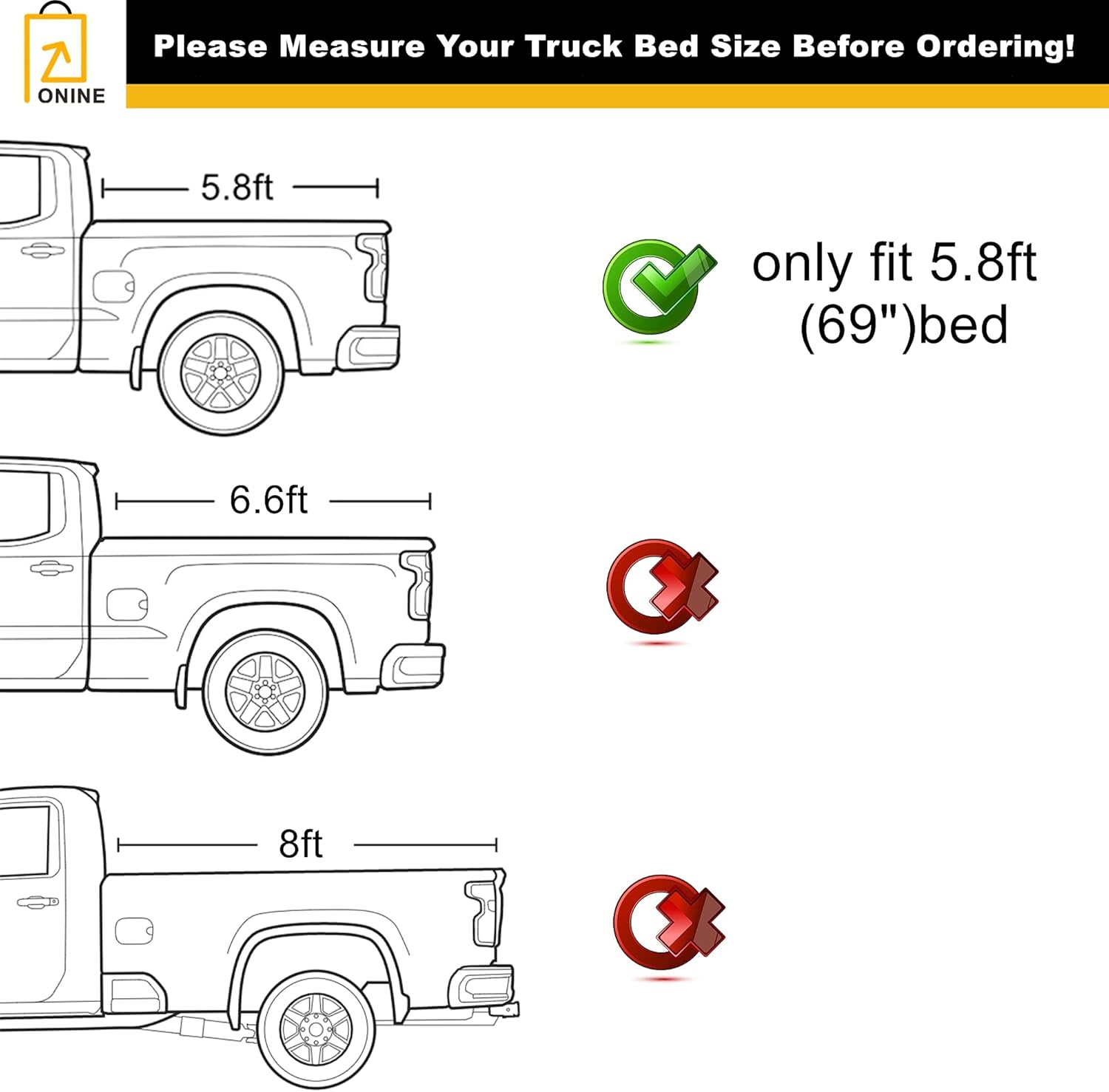 ONINE Cubierta rígida retráctil Tonneau para Chevy SilveradoGMC Sierra 1500 2019-2024 de 5.8 pies (69.9 pulgadas), aluminio negro mate, compatible