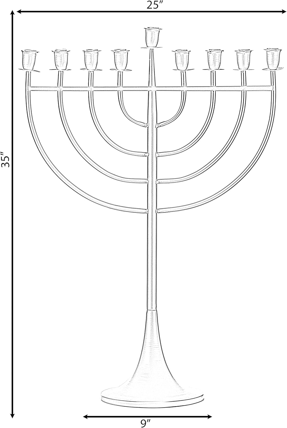 Candelabro moderno de metal macizo Judaica Hanukkah Menorah de 9 ramas, dorado mediano