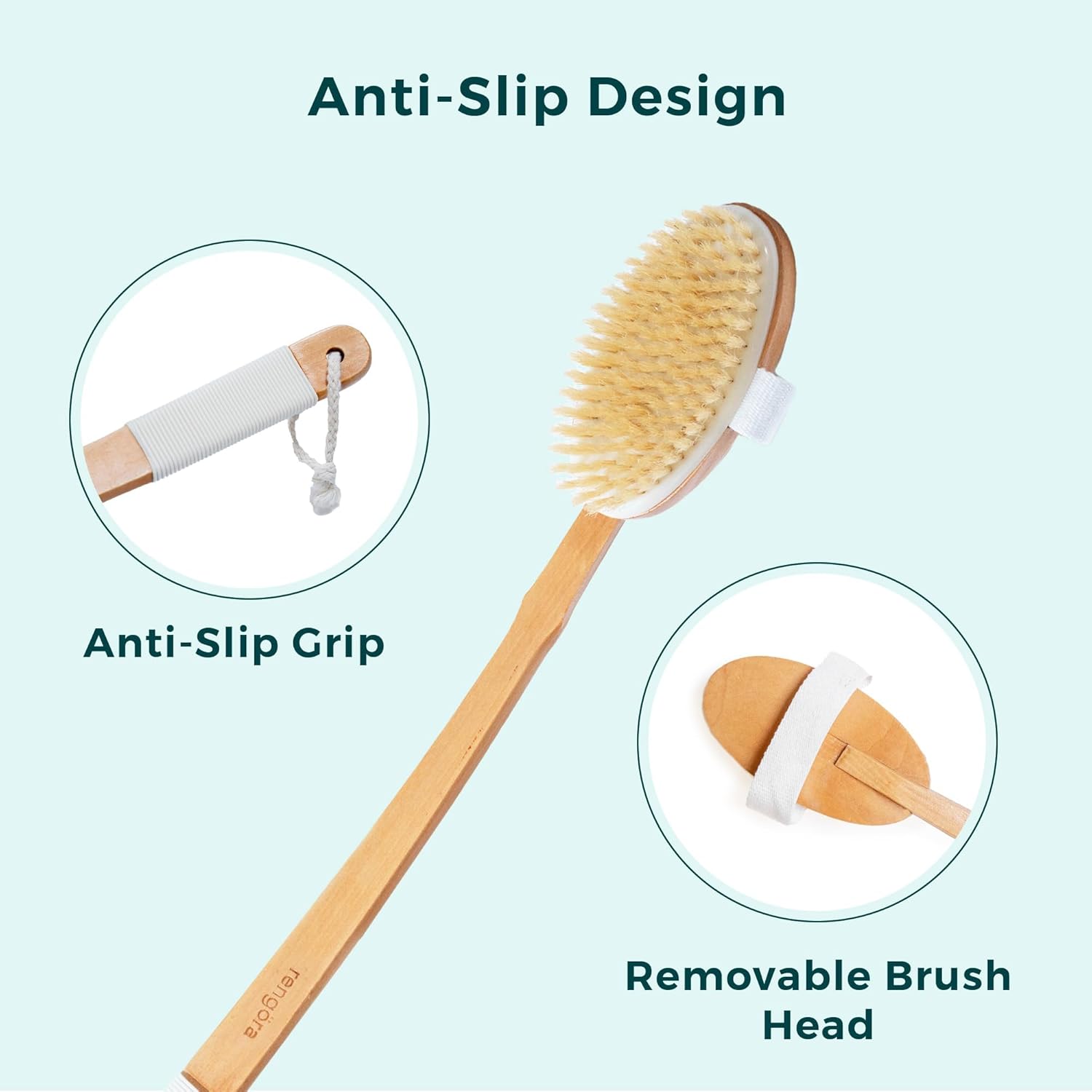 Back Scrubber for Shower – Exfoliating Body Scrubber – 20″ Long Handle – Natural Boar Bristle Shower Scrubber & Body Brush for Showering – Ideal
