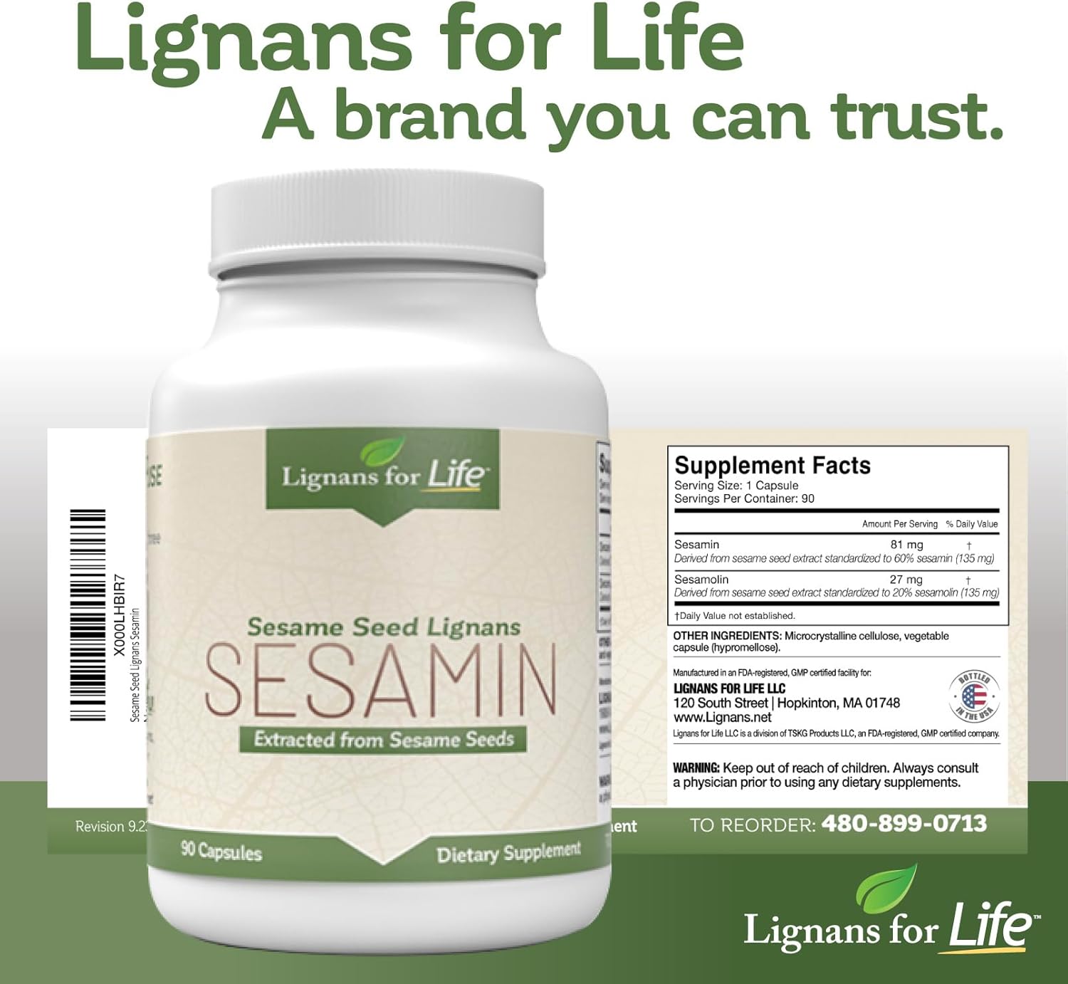 Lignans For Life Extracto de sésamo – 540 mg con 81 mg de sesamina y 27 mg de sesamolina, suplemento de salud hepática y apoyo inmunológico para el