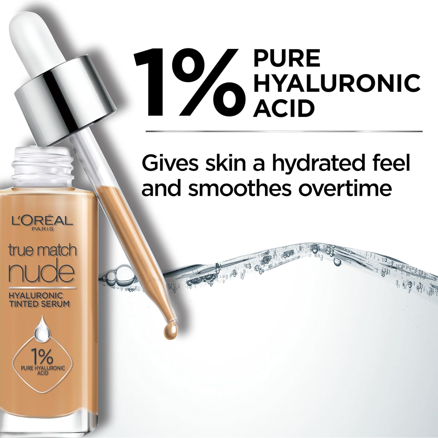 L’Oreal Paris, True Match Nude Hyaluronic Tinted Serum – El primer suero tintado con 1% de ácido hialurónico. La piel al instante se ve más