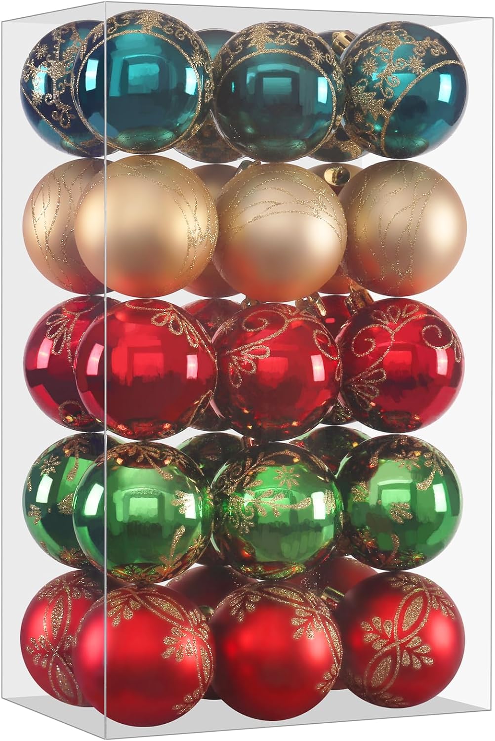Adornos de bolas de Navidad surtidas, colgantes inastillables, decoraciones de temporada con cajas de regalo reutilizables de mano, ideal para