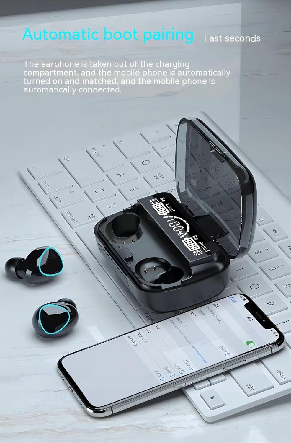 Auriculares inalámbricos Bluetooth, verdaderos auriculares inalámbricos, pantalla LED, conexión Bluetooth, con caja de carga de batería, auriculares
