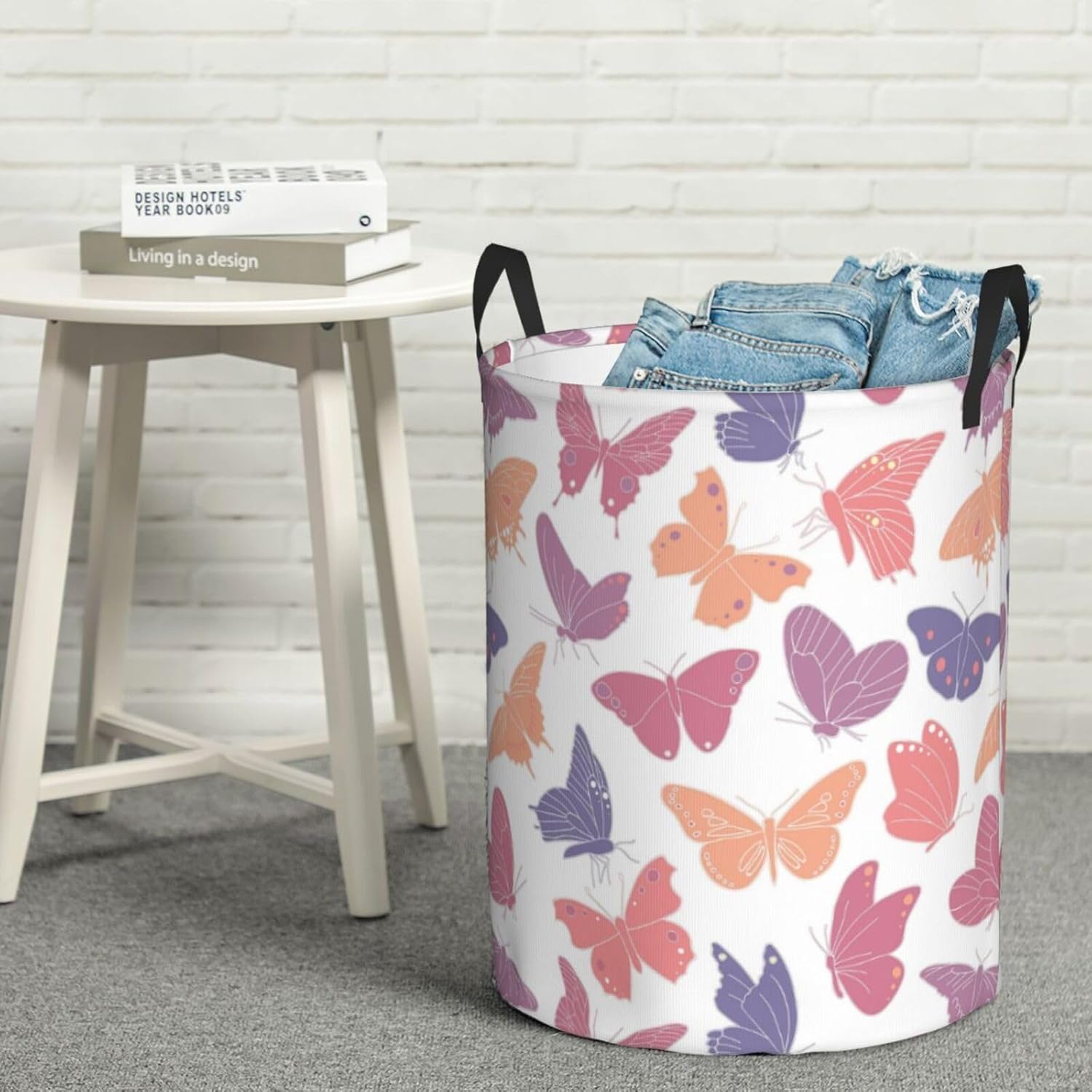 Cesta de lavandería plegable grande con asas, cesta de almacenamiento redonda de fácil transporte, canasta de ropa sucia, cesta de manta para