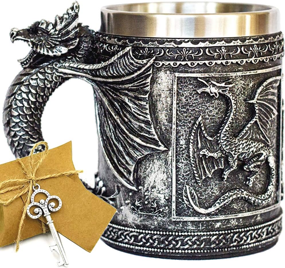 Taza medieval GOT Dragon DD Game of Thrones Merchandise Beer Steins Viking Tankard Taza de café de acero inoxidable para coleccionista de dragones Taza medieval GOT Dragon DD Game of Thrones Merchandise Beer Steins Viking Tankard Taza de café de acero inoxidable para coleccionista de dragones