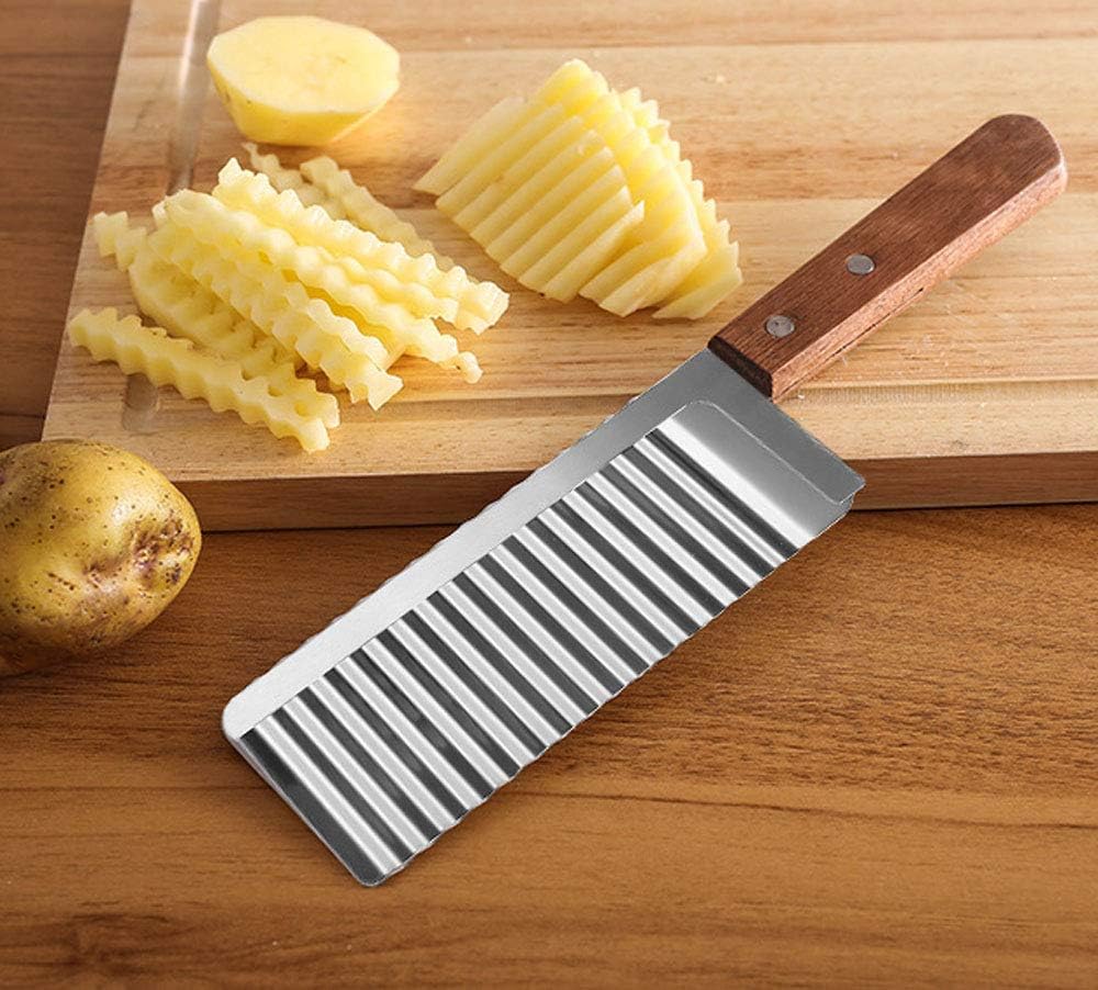ZOSTLAND Cortador ancho de acero inoxidable, cuchillo para picar ensalada de verduras, herramienta de corte para cortar papas fritas, cuchillo