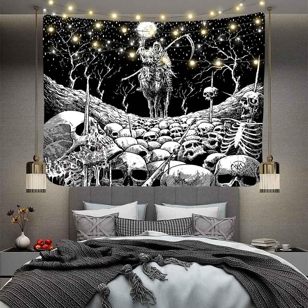 Grim Reaper – Tapiz de calavera de muerte de esqueleto para colgar en la pared de los hombres, para dormitorio, fantasía, tela de franela de 80 x 60