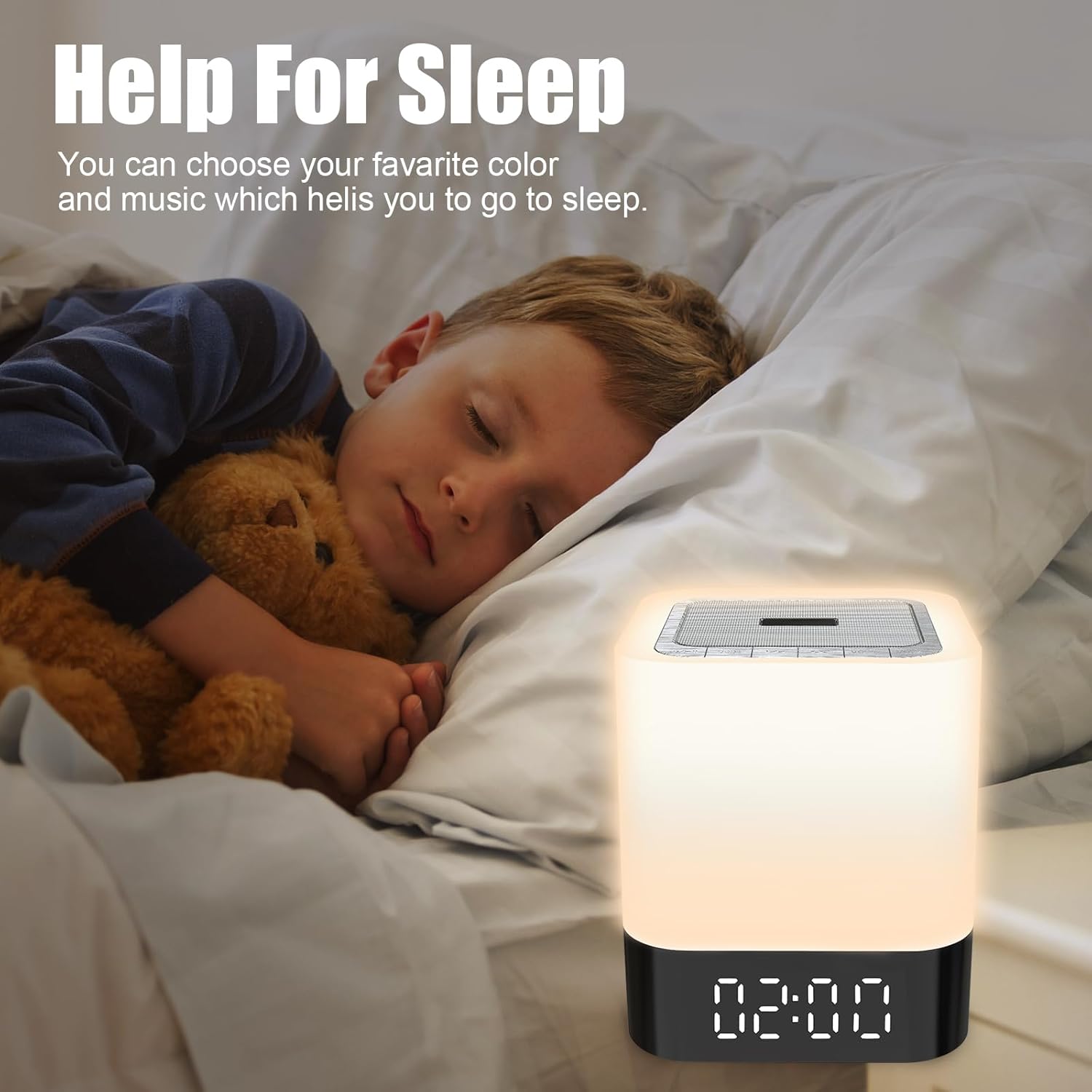 Bedside Lamp with Bluetooth Speaker, Night Light for Bedroom, 1224H Digital Calendar Alarm Clock, Touch Control, TF and SD Card MP3 Music Player,