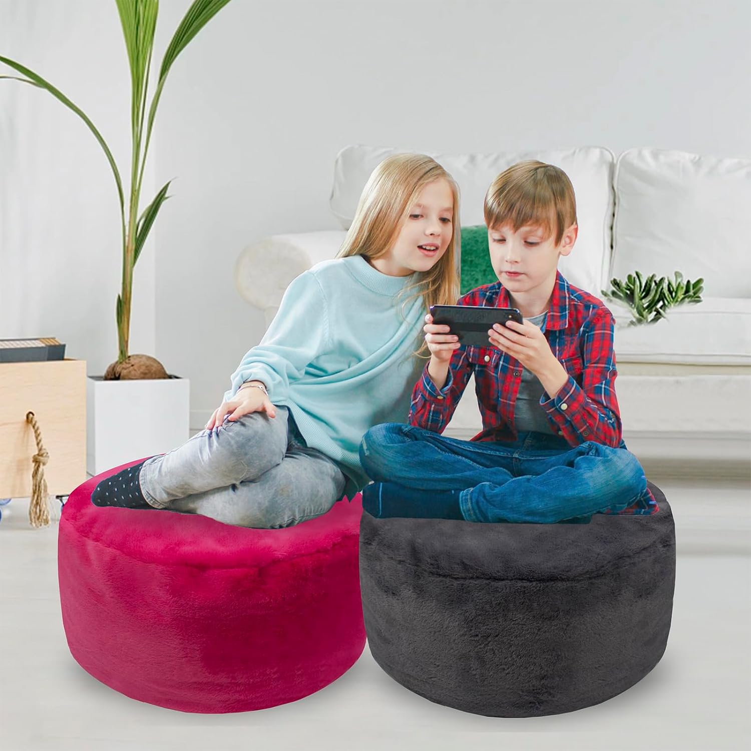 GLAXYFUR Funda de puf sin relleno, taburete de piel sintética, solución de almacenamiento de 20 x 12 pulgadas, puf (sin relleno), reposapiés para