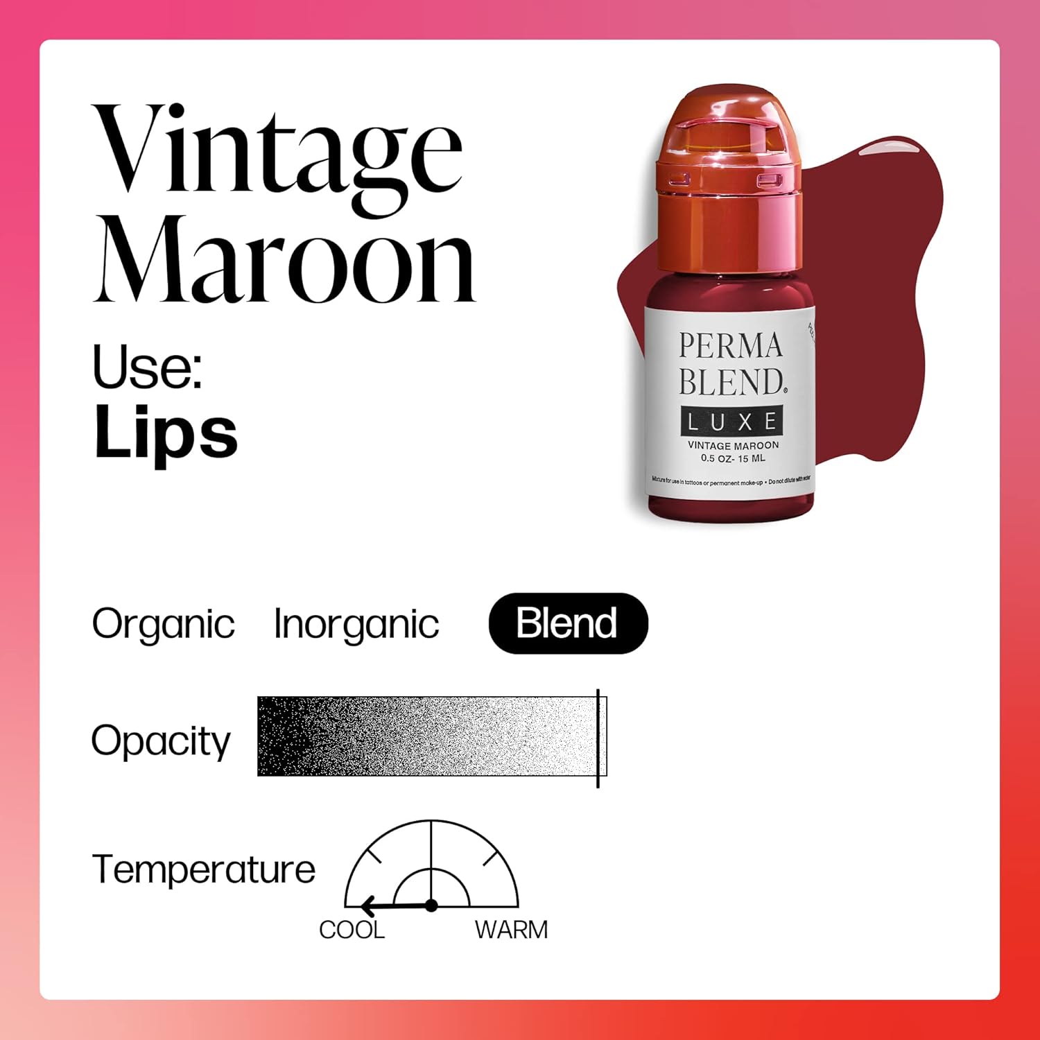 Perma Blend Tinta de pigmento de labios de lujo, suministros profesionales de microblading para tatuajes de labios, granate vintage, 5 onzas.
