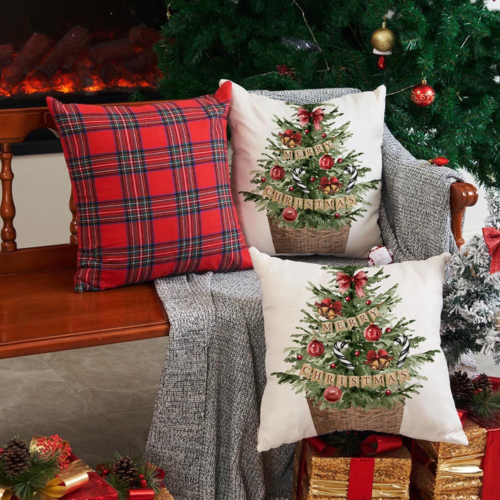 DFXSZ Juego de 2 fundas de almohada de Navidad de 18 x 18 pulgadas, diseño de árbol de Navidad, decoración de invierno y Navidad para el hogar,
