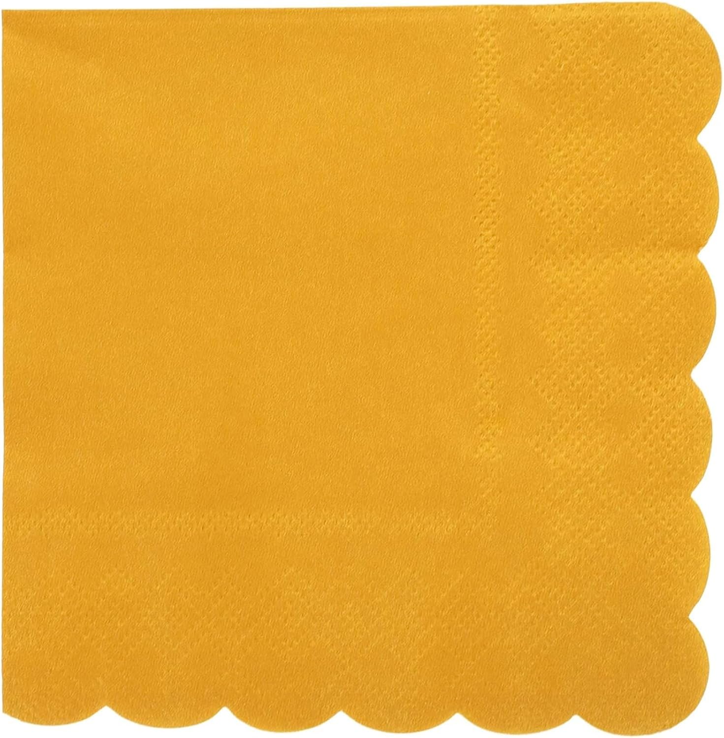 Juvale Paquete de 100 servilletas de papel amarillo mostaza, servilletas de cóctel festoneadas, desechables para bodas, fiestas de cumpleaños (5 x 5