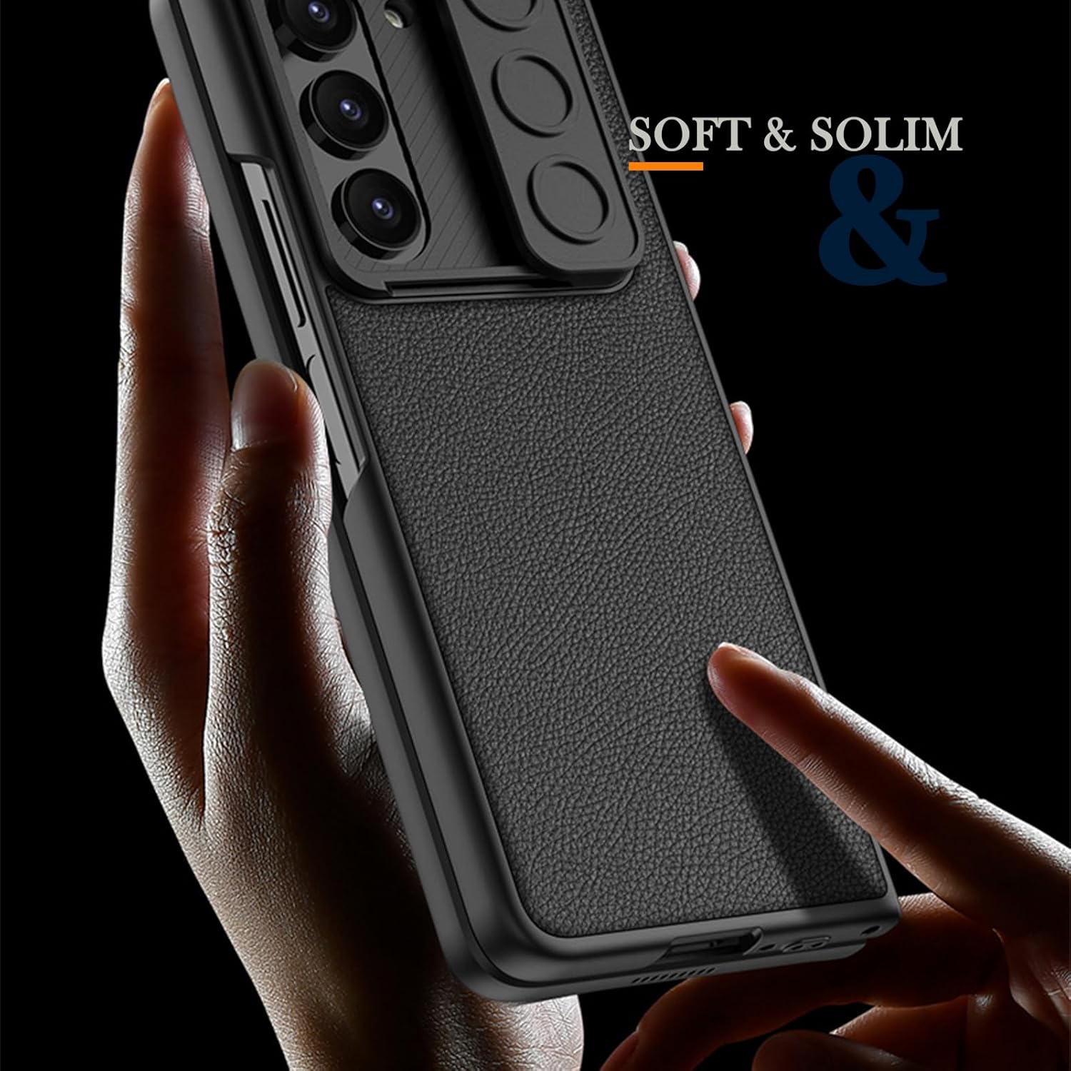 Miimall Funda de piel compatible con Samsung Galaxy Z Fold 5, protector de pantalla frontal, funda deslizante para cámara, funda antiarañazos de