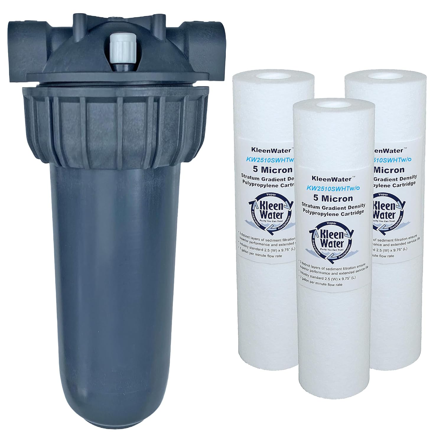 KleenWater Filtro de agua caliente (1), soporte de montaje (1), cartuchos de alta temperatura, 5 micrones (3), junta tórica de repuesto (1), llave