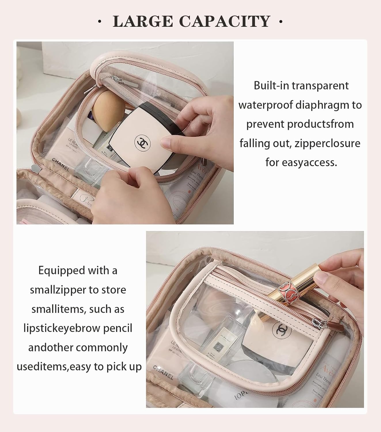 LOLDREAM Bolsa de cosméticos de viaje de gran capacidad, bolsas de maquillaje a cuadros grandes para mujeres, bolsa de maquillaje impermeable de