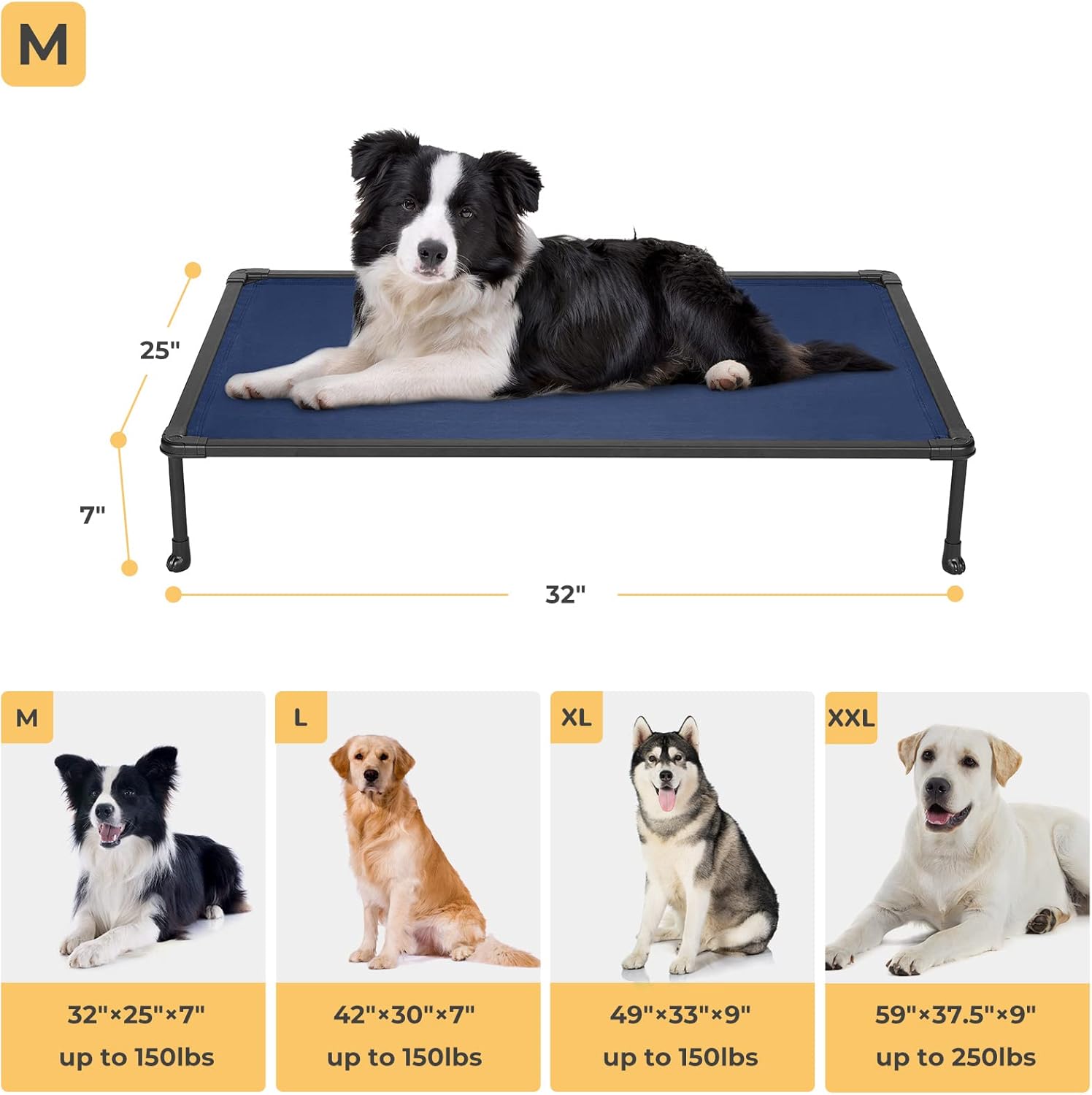 Veehoo Cama elevada refrescante para perros para exteriores, cama elevada a prueba de mordeduras para perros medianos, plataforma lavable para