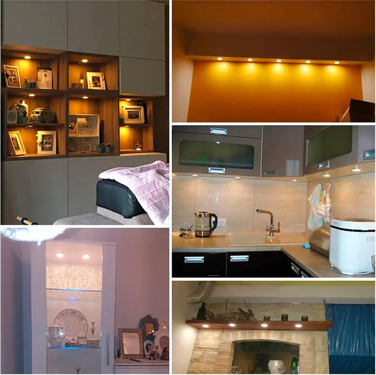 Paquete de 8 luces de disco con control WiFi, aplicación de control Alexa, interruptor basculante para debajo del gabinete, iluminación de gabinete,