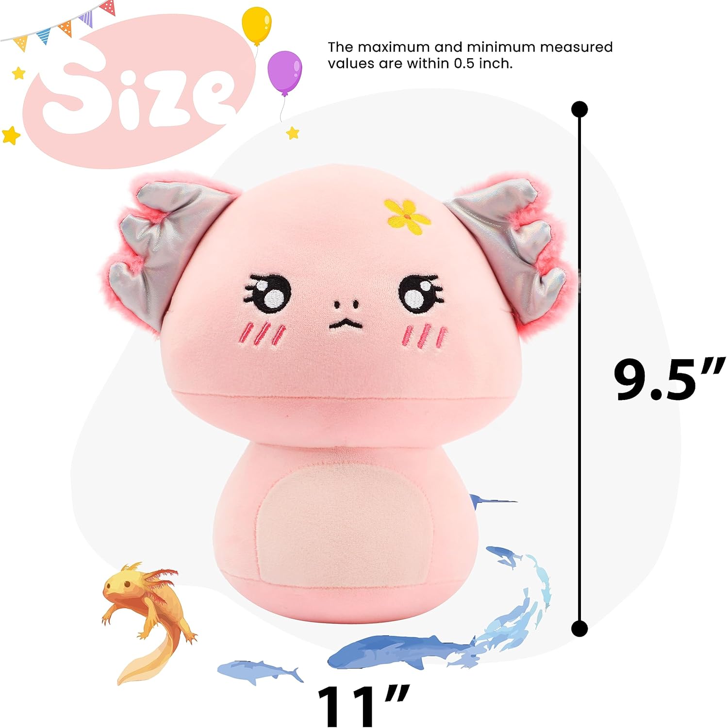 Cuteoy Almohada de ajolote de peluche de hongo, diseño de flor y ajolote, juguetes de peluche, muñecas suaves y lindas, regalos para niños pequeños,