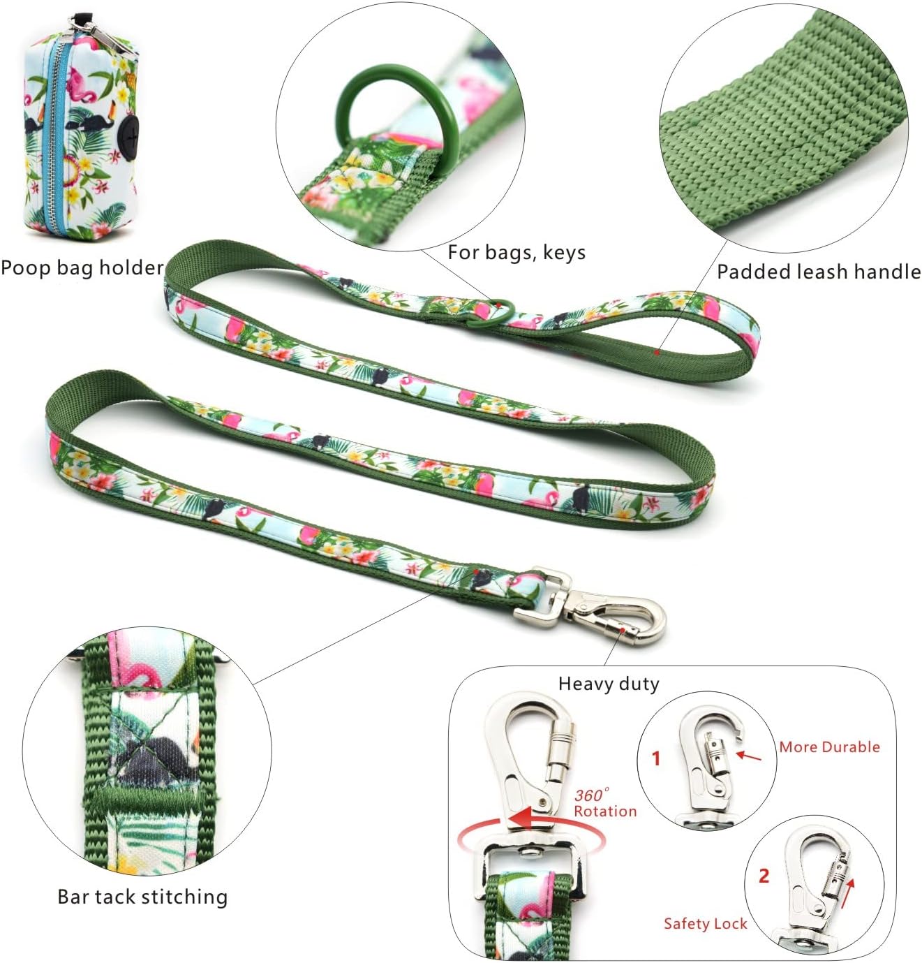 Juego de arnés para perro, collar de correa de 5 pies, arnés reflectante ajustable sin tirones con bloqueo de seguridad, asa de fácil control, para