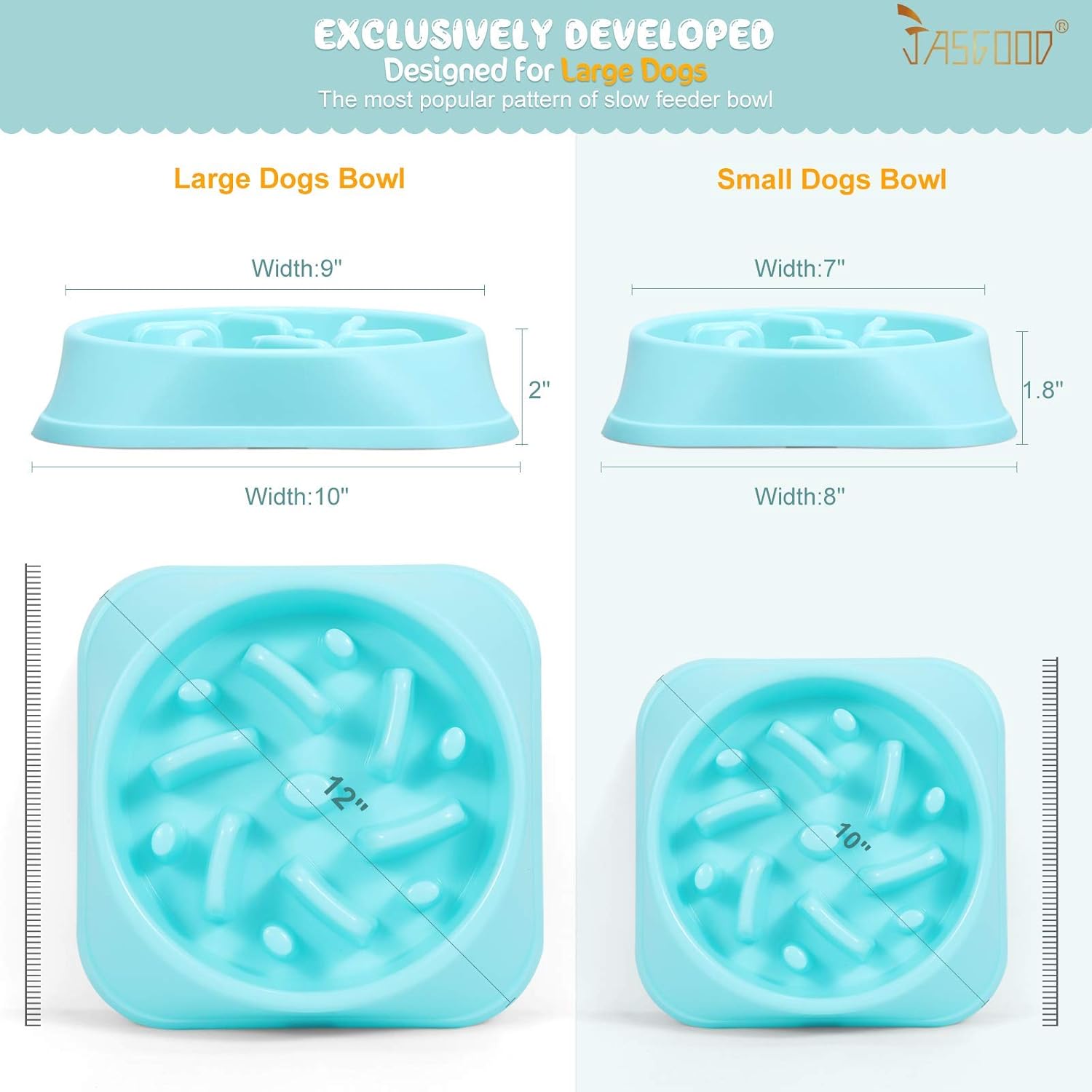 JASGOOD Cuencos grandes para perros de alimentación lenta, tazón para mascotas, ecológico, no tóxico, para evitar asfixia, diseño saludable para