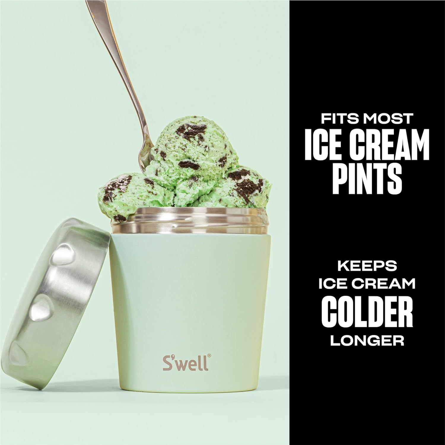S’well Enfriador de helado de acero inoxidable, 16 onzas, menta, contenedor aislado al vacío de triple capa que mantiene el helado congelado hasta