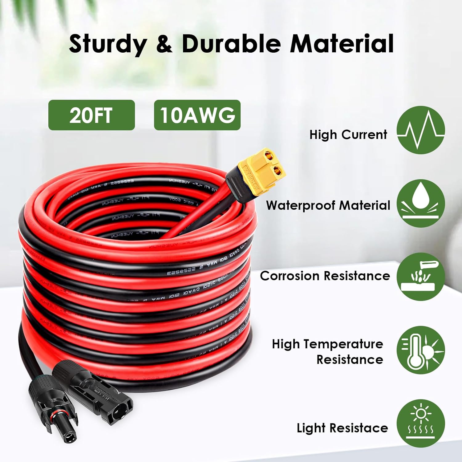Cable de extensión solar a XT60 10AWG 20FT conector solar a XT60 Cable adaptador para panel solar a estación de energía portátil Generador solar