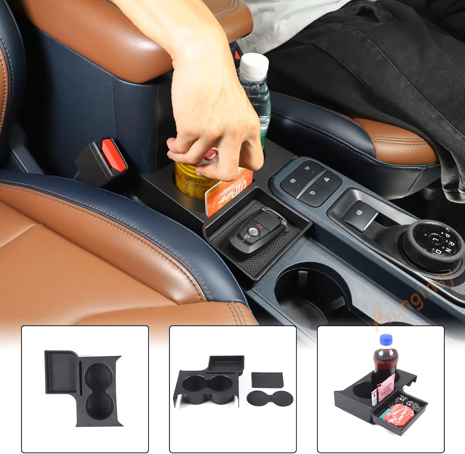 Aunginsy Soporte para taza de consola central compatible con Ford Maverick 2022 2023 2024, caja de reposabrazos de asiento delantero, soporte de