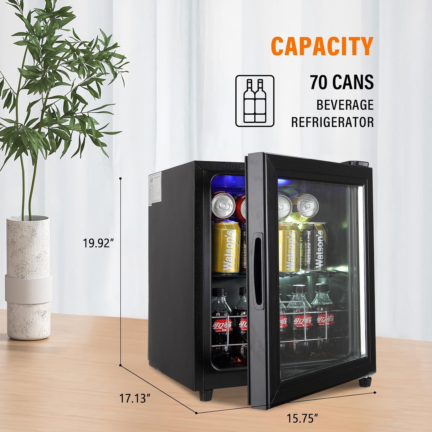 DRIXNO Refrigerador de bebidas MiniPequeño Refrigerador de 75 latas BebidaVinoCerveza Enfriador con Puerta de Vidrio OficinaBarDormitorio