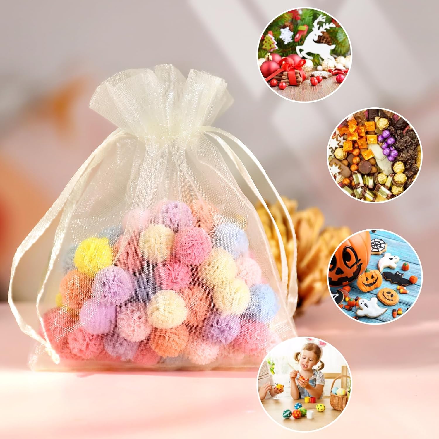 Hopttreely Bolsas de regalo de organza transparente, bolsas de 4 x 4.72 pulgadas, para dulces, joyas, bodas, fiestas, regalos, suministros de