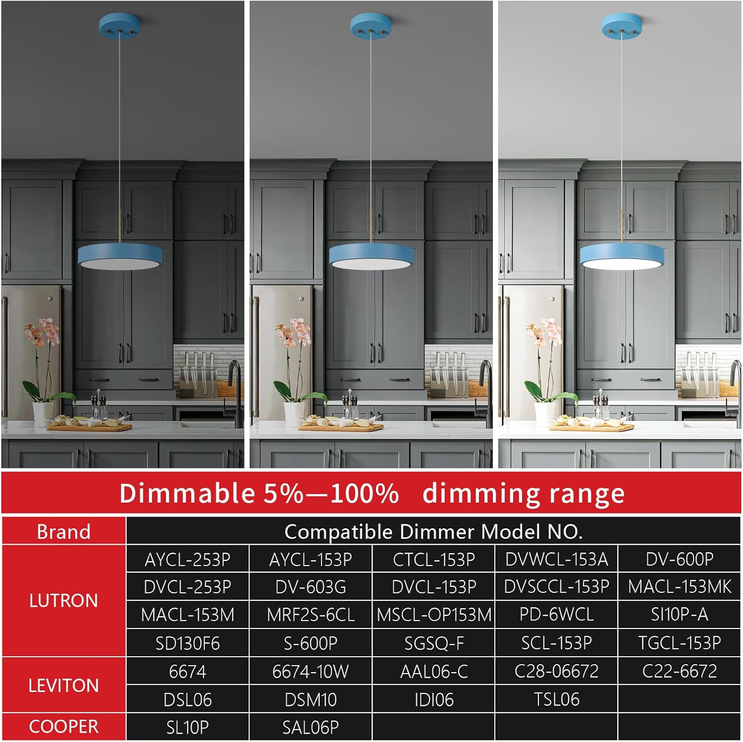 Lámpara colgante LED moderna de 9.05 pulgadas, lámpara colgante con forma acrílica azul regulable de 6000 K para comedor, cocina, isla y sala de