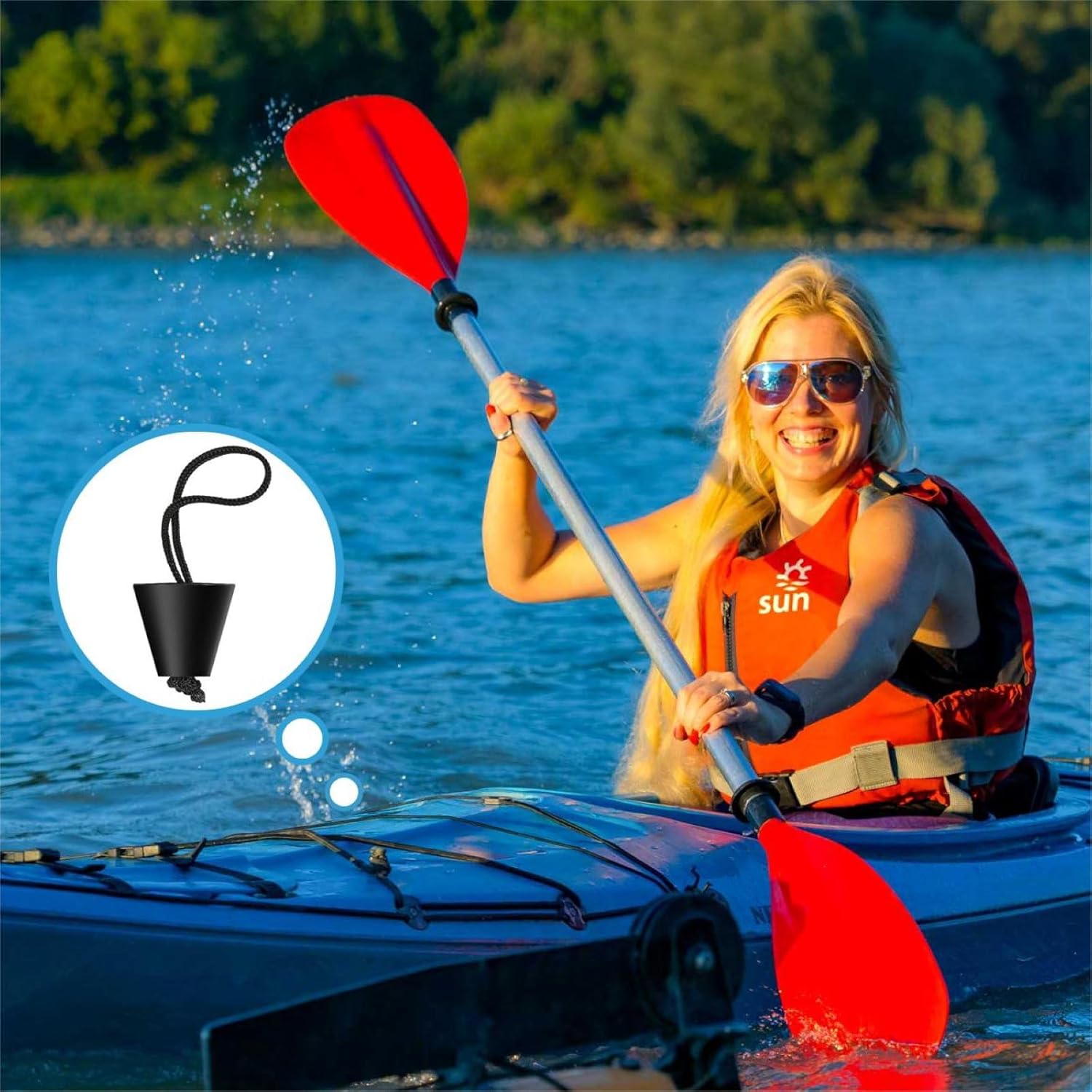 Kit de 8 tapones para kayak, tapón universal de silicona con orificios de drenaje, tapón con cordón, accesorios de kayak