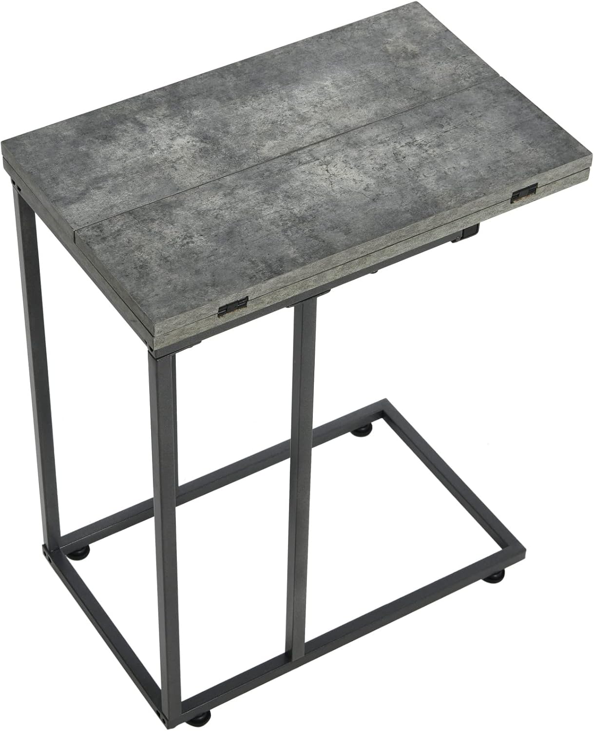 Household Essentials Jamestown – Mesa auxiliar extensible en forma de C para accesibilidad, hormigón de pizarra rústica y metal negro, 19 pulgadas