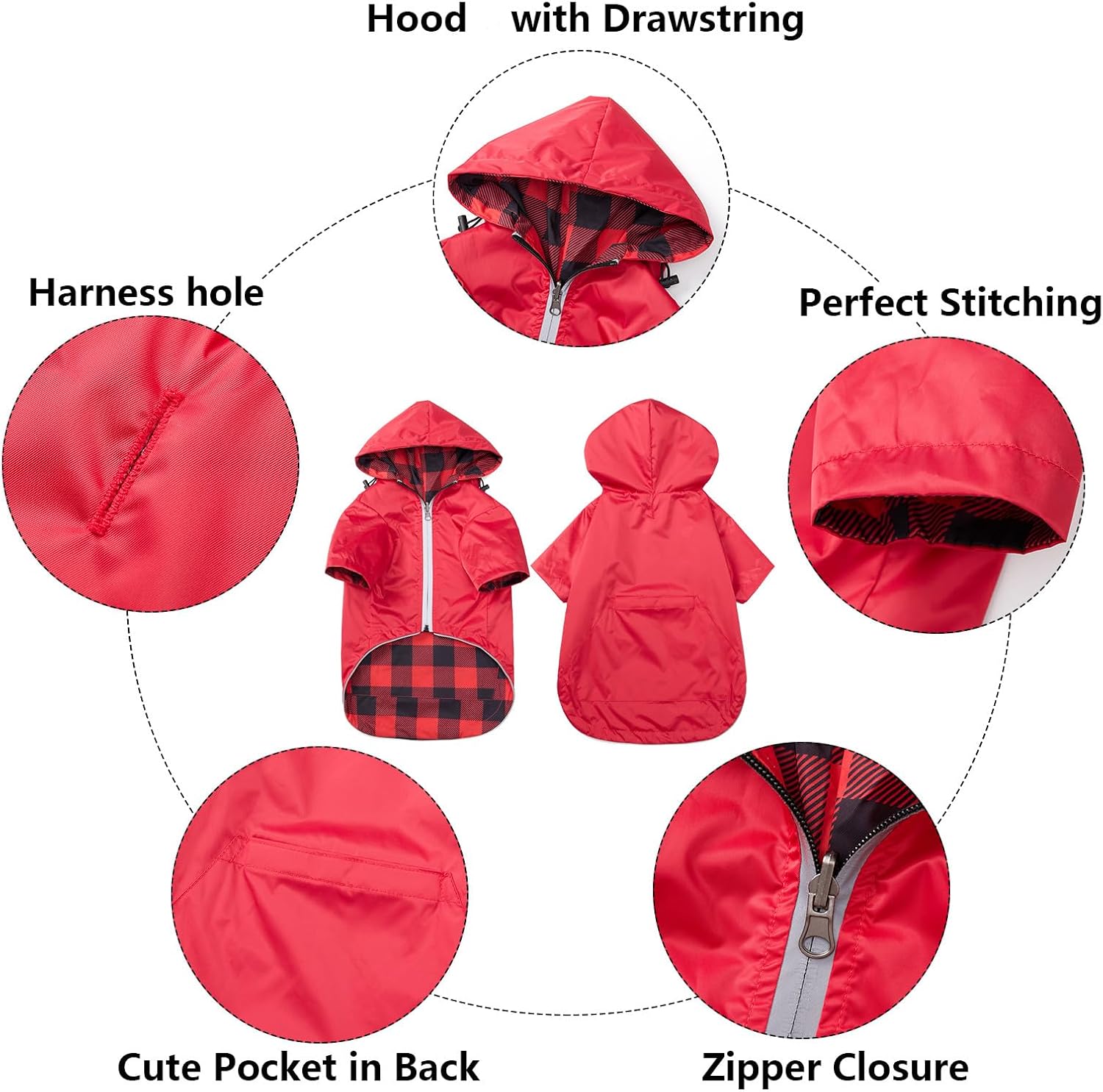 Impermeable para perro, chaqueta impermeable para cachorros, con capucha para patas para perros pequeños y medianos, poncho reversible con