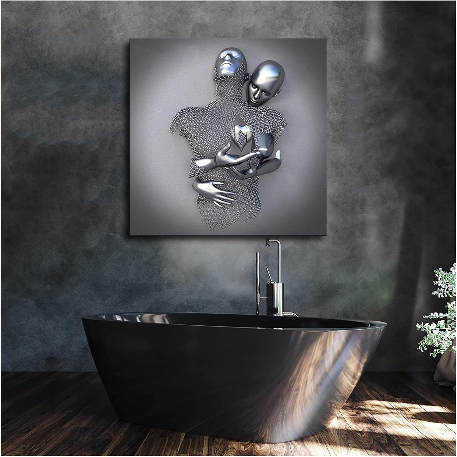 YonGto Póster de escultura de metal 3D con diseño de corazón de amor, moderno, abstracto, abrazo, amantes, lienzo, impresión de imágenes, decoración