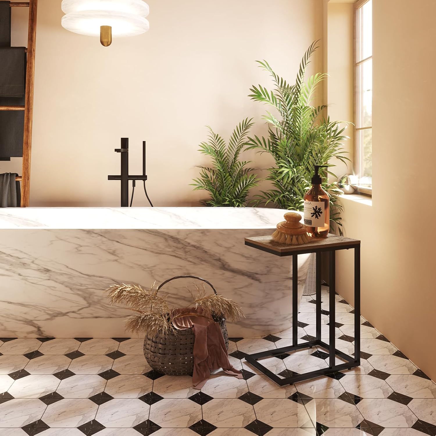 MAXTOWN – Mesa auxiliar en forma de C, mesa auxiliar pequeña para espacios pequeños, mesa de sofá para sala de estar, dormitorio, mesa auxiliar