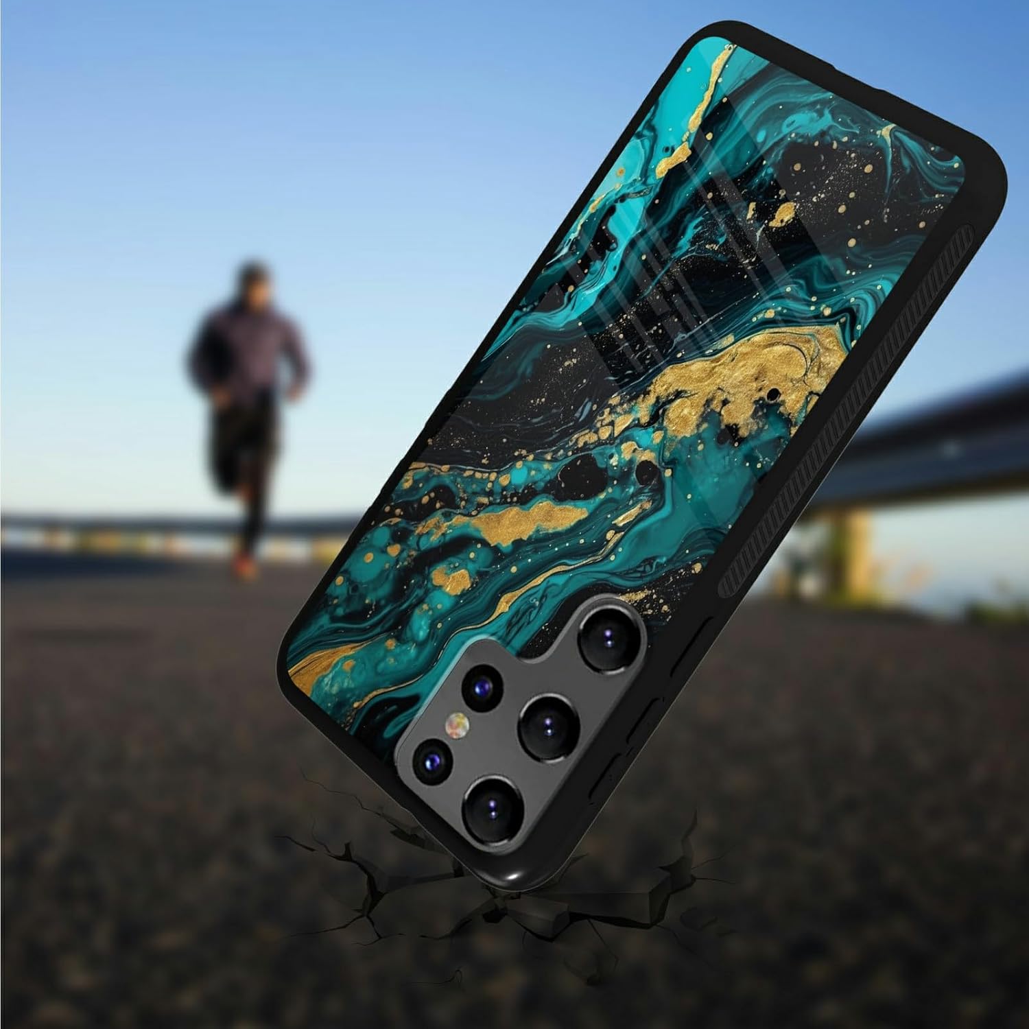 Funda para teléfono Samsung Galaxy S21 Ultra con protector de pantalla de vidrio templado delgado, cubierta negra, diseño elegante de mármol verde