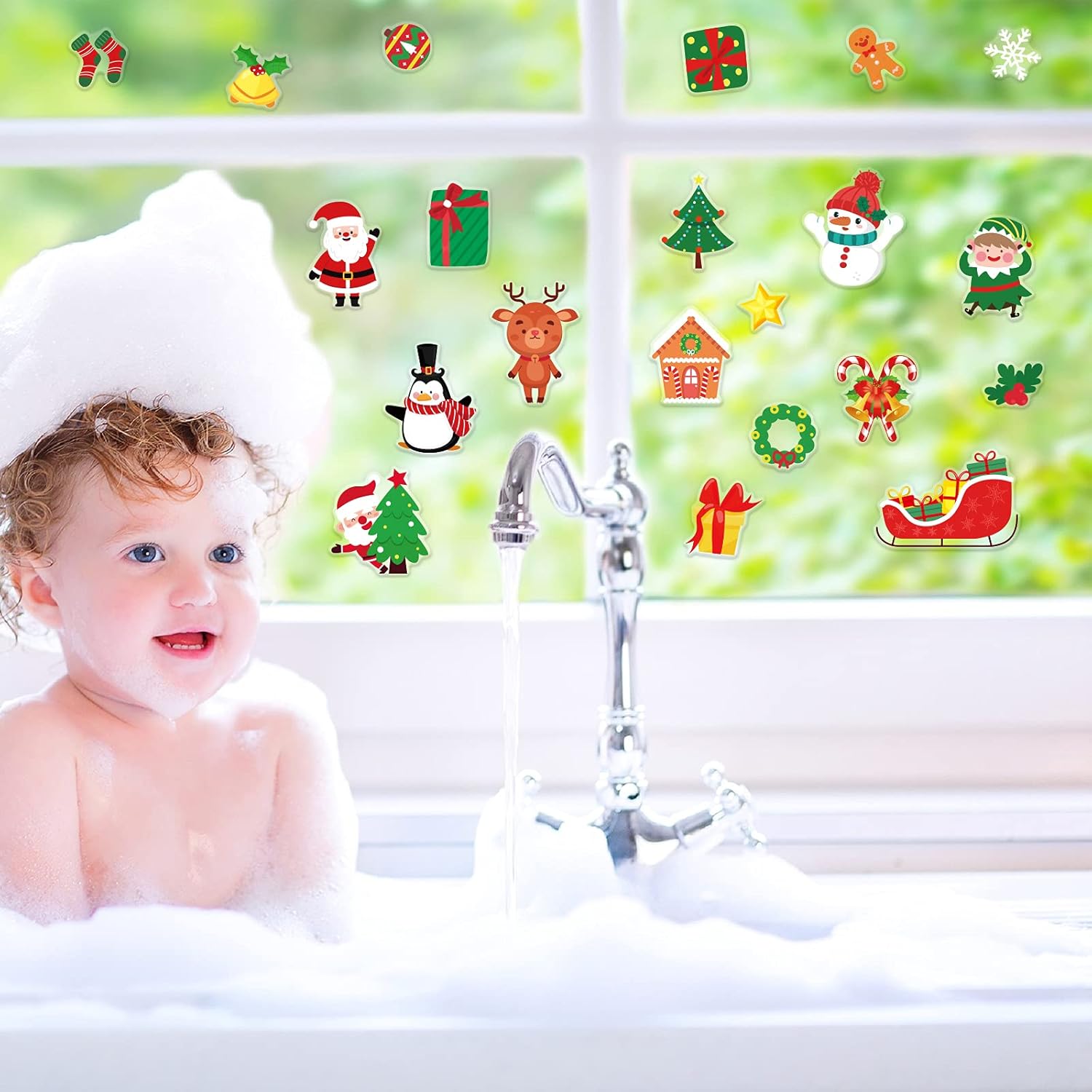 40 calcomanías de gel grueso de Navidad para invierno, Navidad, para niños, niños pequeños y adultos, hogar, avión, aula, guardería, suministros de