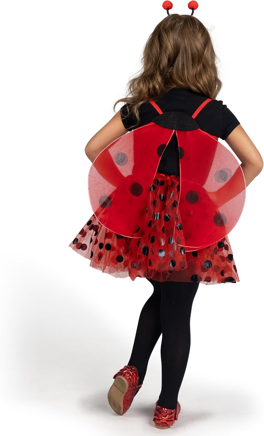 Spooktacular Creations Conjunto de disfraz de mariquita roja con tutú, alas de mariposa, varita mágica, diadema, tutú de mariquita de lunares para