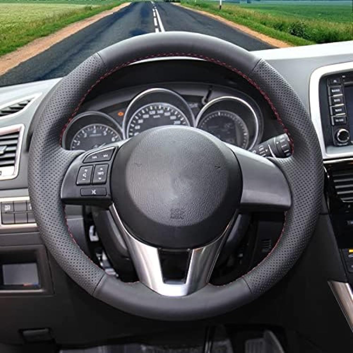 Cubierta de volante de costura a mano para Mazda 3 Axela para Mazda 6 Atenza para Mazda 2 CX-3 CX-5 Scion IA línea blanca