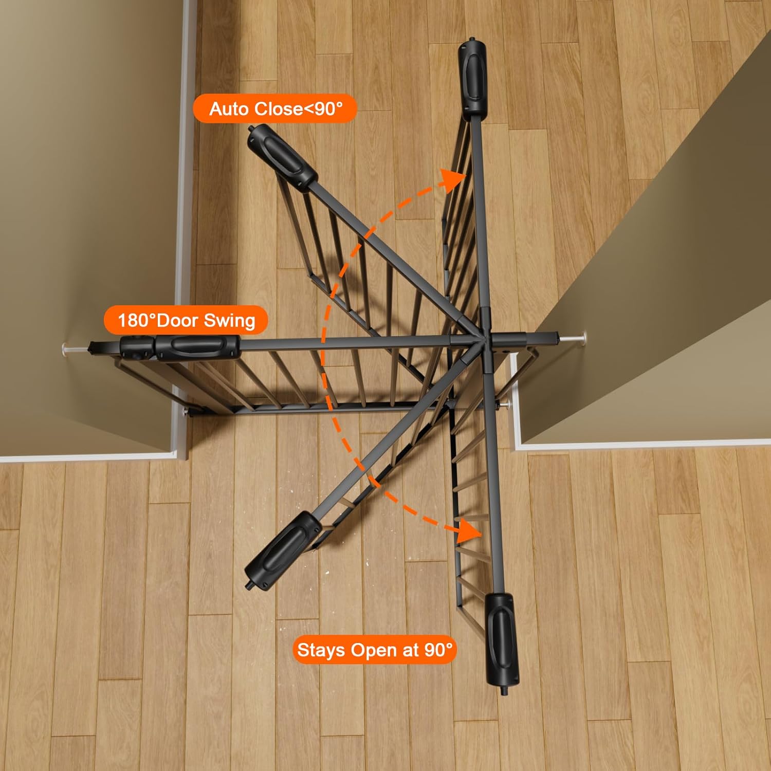 Puerta extra ancha para bebé, puertas extra anchas para perros, para escaleras, puertas, puertas de seguridad de metal negro, con montaje a presión,