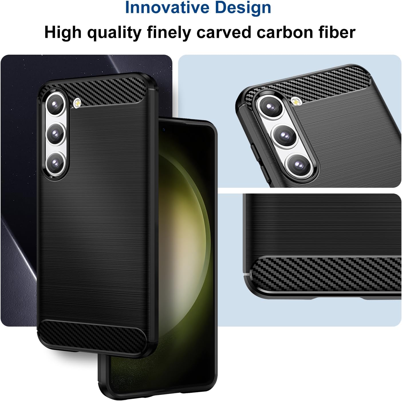 Qiinogow Funda compatible con Samsung Galaxy S23 5G, funda delgada para teléfono con absorción de golpes, funda protectora de goma TPU de fibra de