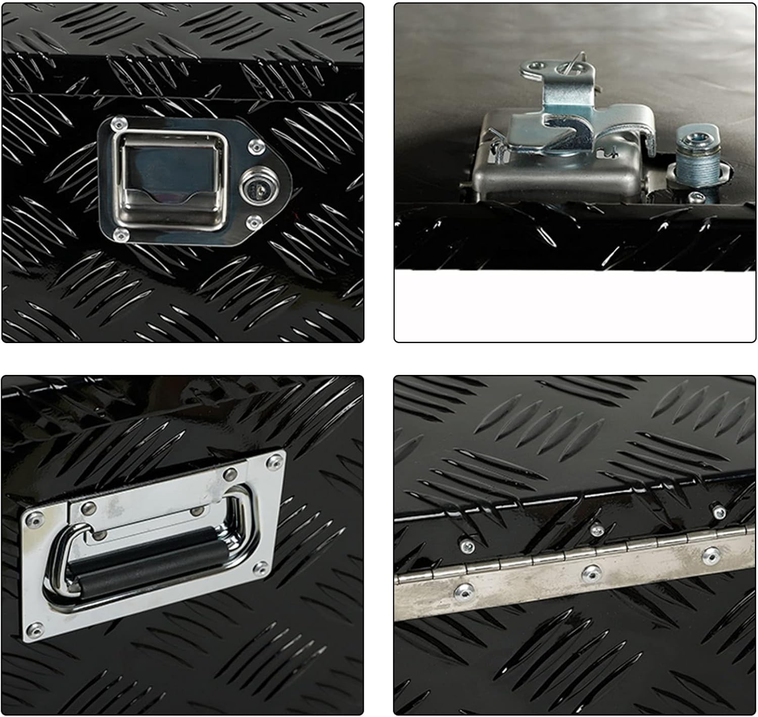Caja de herramientas de aluminio negro de 49 x 15 x 15 pulgadas con cerradura y llaves, caja de herramientas de 5 barras de banda de rodadura, caja